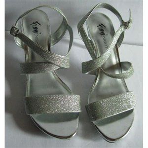 FIONI Night Silver Strappy Glitter Heels, NWOT